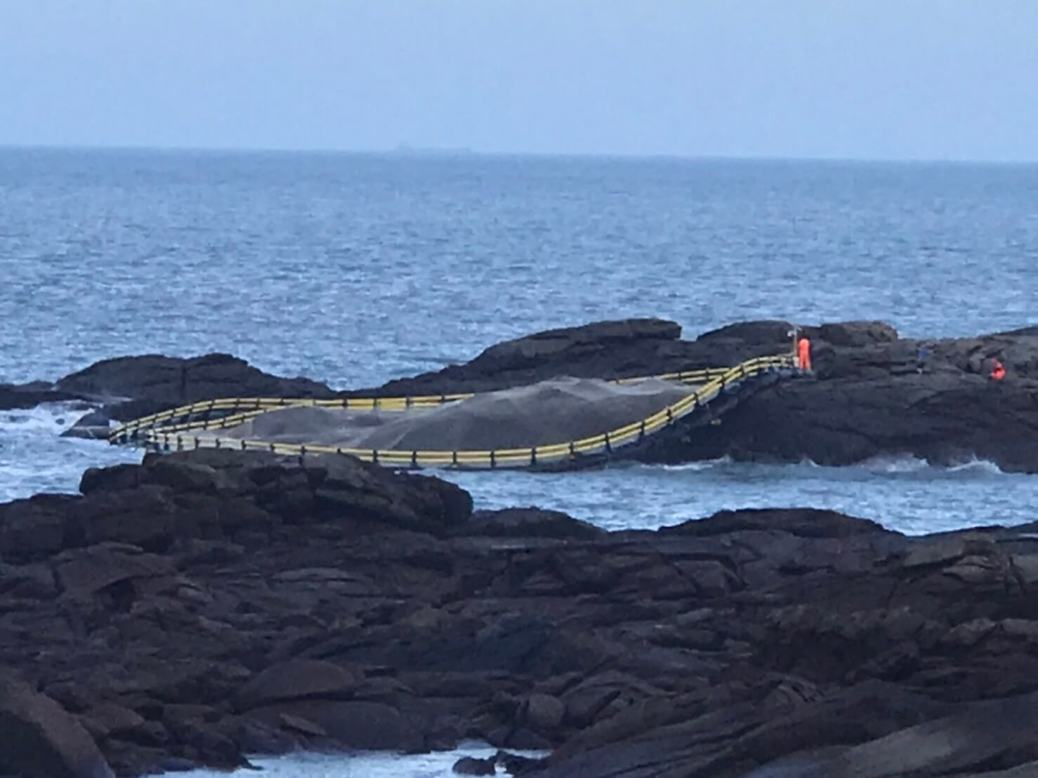 海葵颱風來勢洶洶 漂流大陸箱網擱淺峰上岸際」